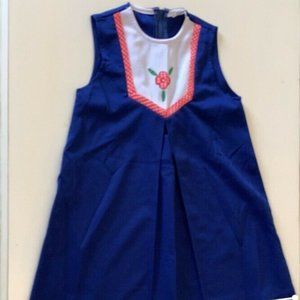 Vintage Sears Perma Prest Dress Approx Size 4 Blue Floral Lace Cottage core